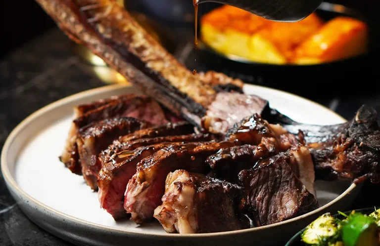 Sliced steak served at Blossom Steakhouse
